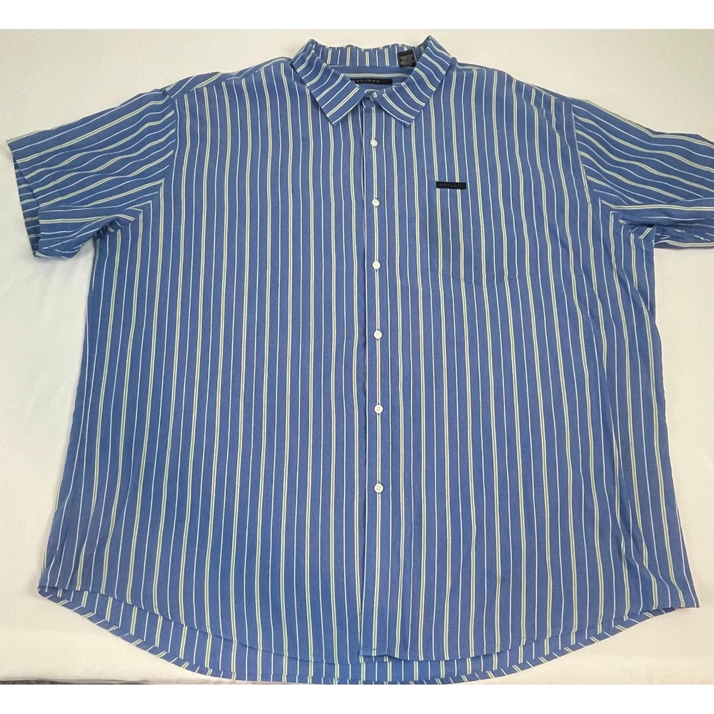 Sean John Men's 4XB Shirt Blue Yellow White Vertical Striped Short Sleeve Pocket